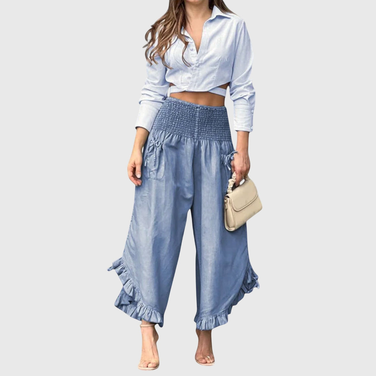 Tatiana | Pantalones Fluidos de Pierna Ancha con Volante