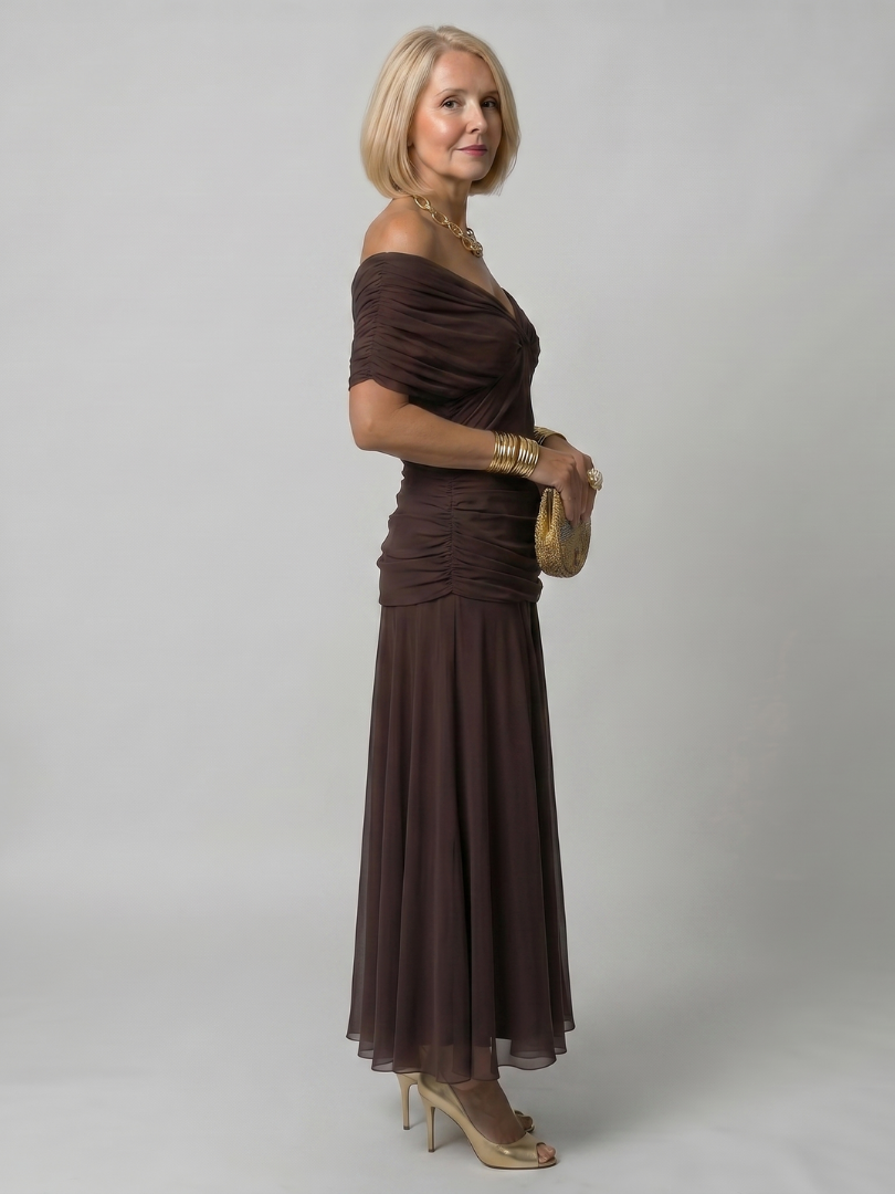 Clara | Vestido Midi Fluido con Hombros Descubiertos