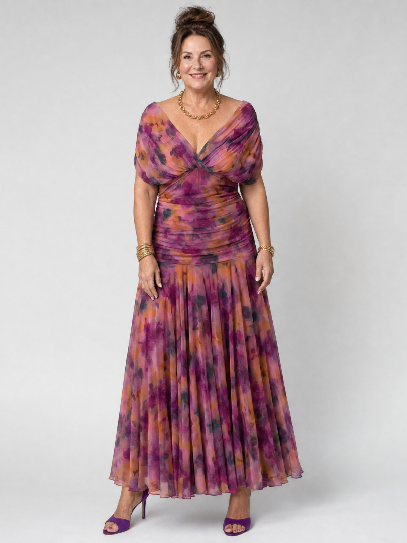 Clara | Vestido Midi Fluido con Hombros Descubiertos