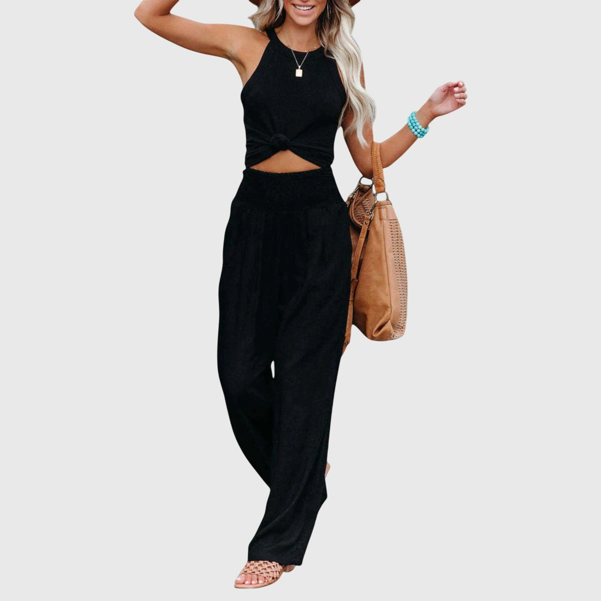Sabina | Conjunto de Dos Piezas con Top Halter y Pantalón Ancho