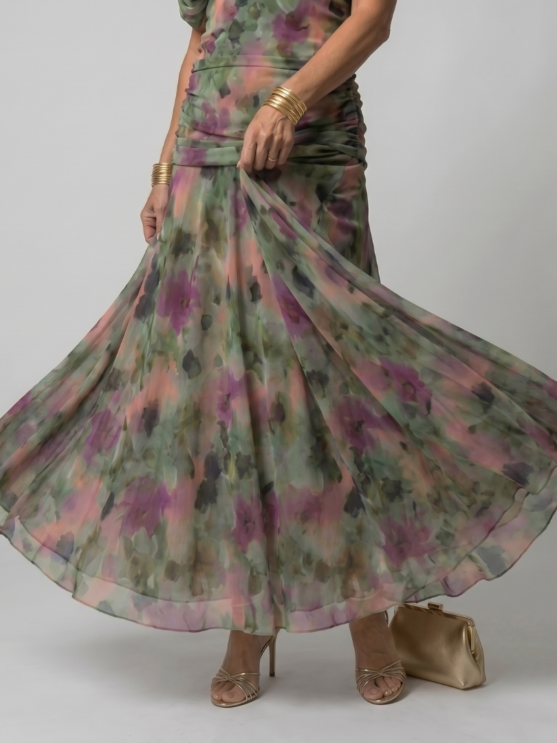 Clara | Vestido Midi Fluido con Hombros Descubiertos