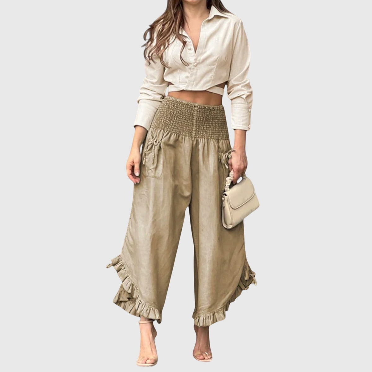 Tatiana | Pantalones Fluidos de Pierna Ancha con Volante