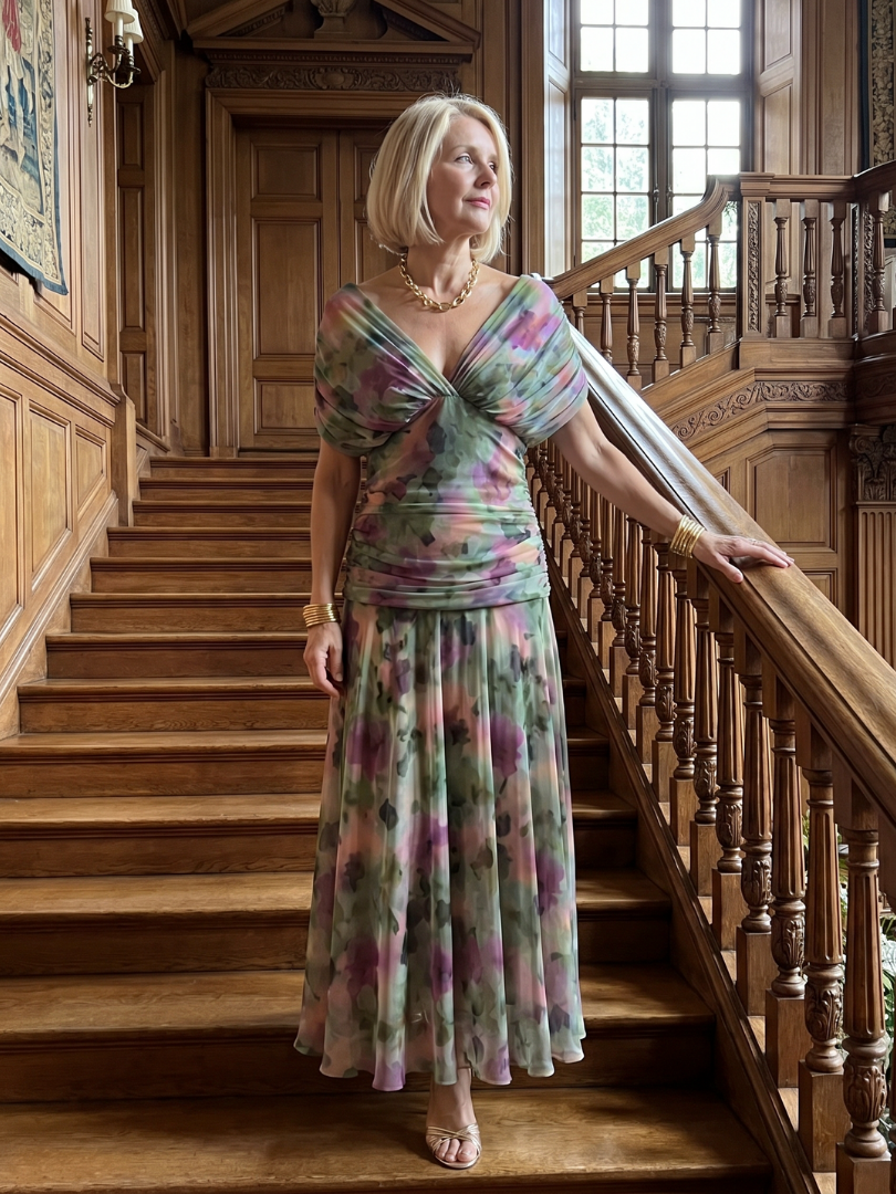Clara | Vestido Midi Fluido con Hombros Descubiertos