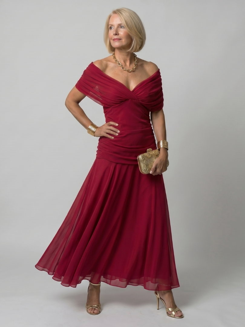 Clara | Vestido Midi Fluido con Hombros Descubiertos