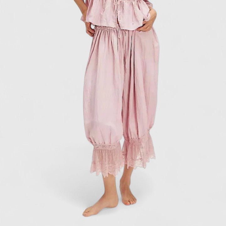 Montserrat | Pantalones Fluidos de Pierna Ancha con Bajo de Encaje