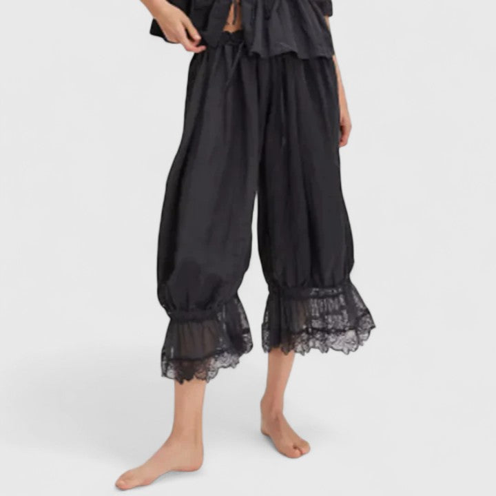 Montserrat | Pantalones Fluidos de Pierna Ancha con Bajo de Encaje