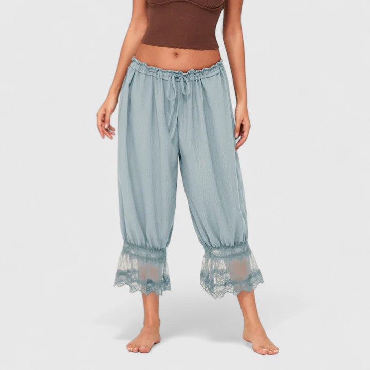 Montserrat | Pantalones Fluidos de Pierna Ancha con Bajo de Encaje