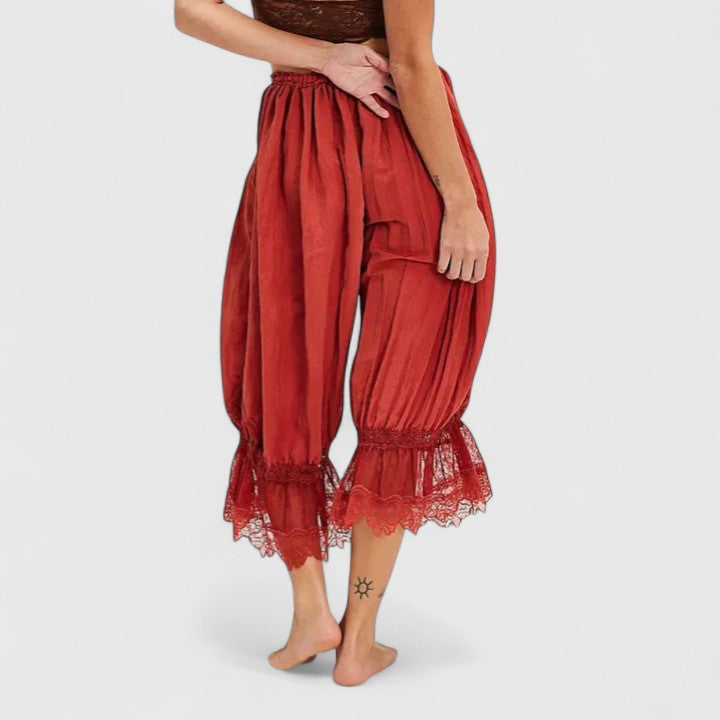 Montserrat | Pantalones Fluidos de Pierna Ancha con Bajo de Encaje