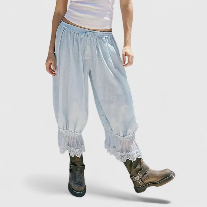 Montserrat | Pantalones Fluidos de Pierna Ancha con Bajo de Encaje