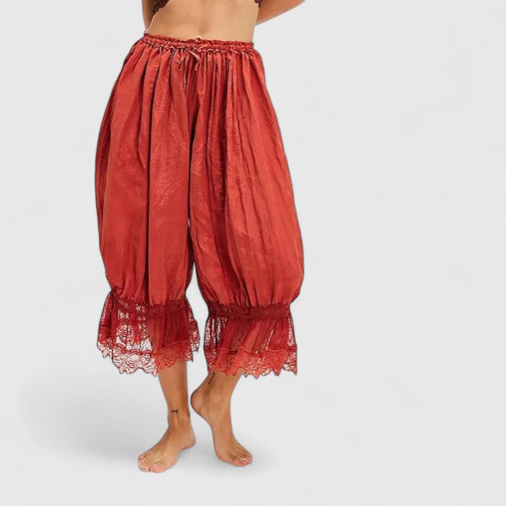 Montserrat | Pantalones Fluidos de Pierna Ancha con Bajo de Encaje