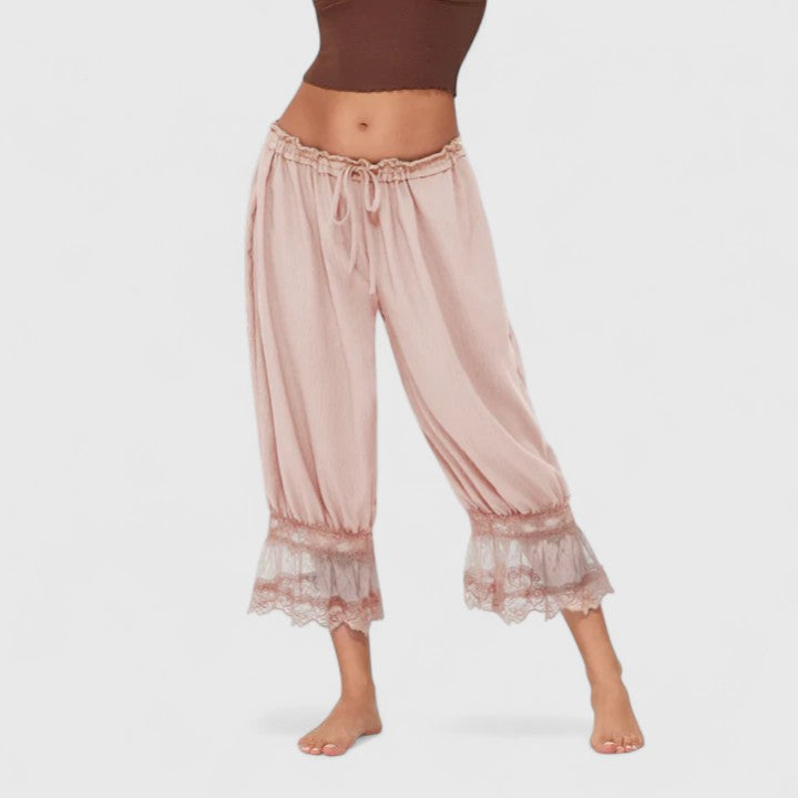 Montserrat | Pantalones Fluidos de Pierna Ancha con Bajo de Encaje