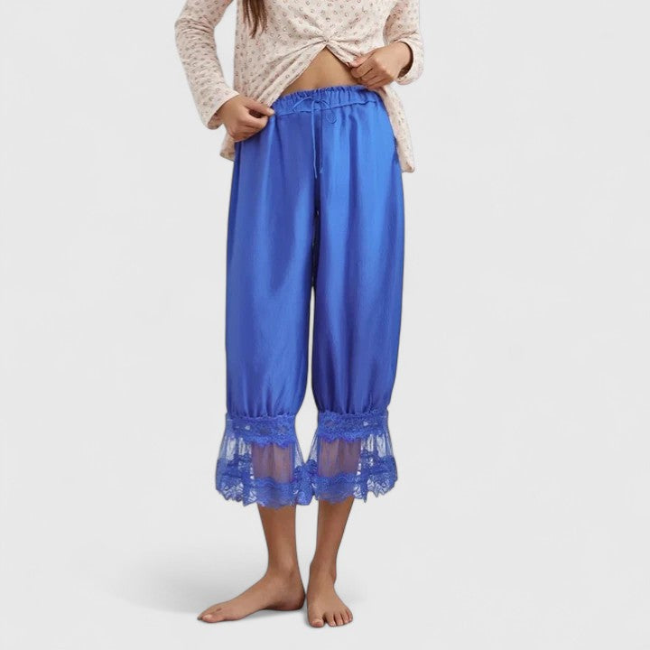 Montserrat | Pantalones Fluidos de Pierna Ancha con Bajo de Encaje