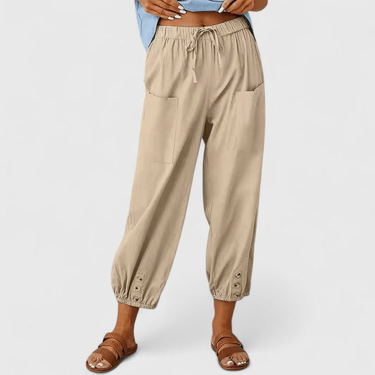 Nagore | Pantalones de Pierna Ancha con Cordón y Bajo de Botones