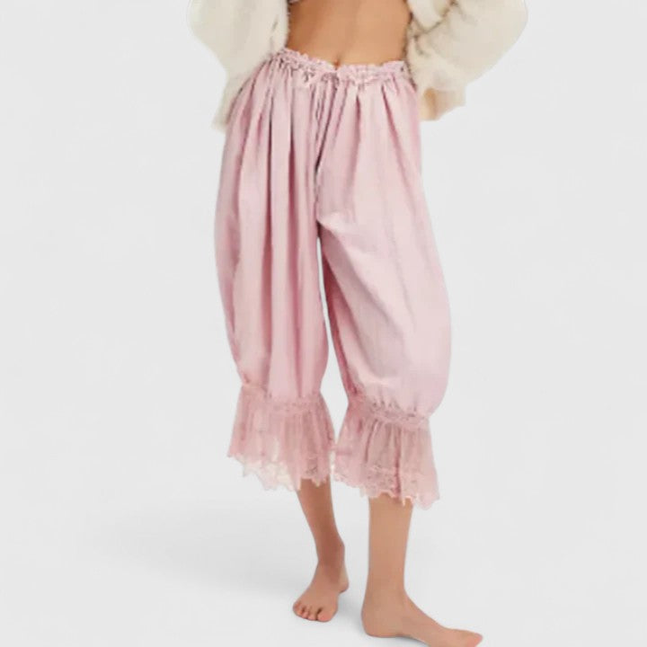 Montserrat | Pantalones Fluidos de Pierna Ancha con Bajo de Encaje