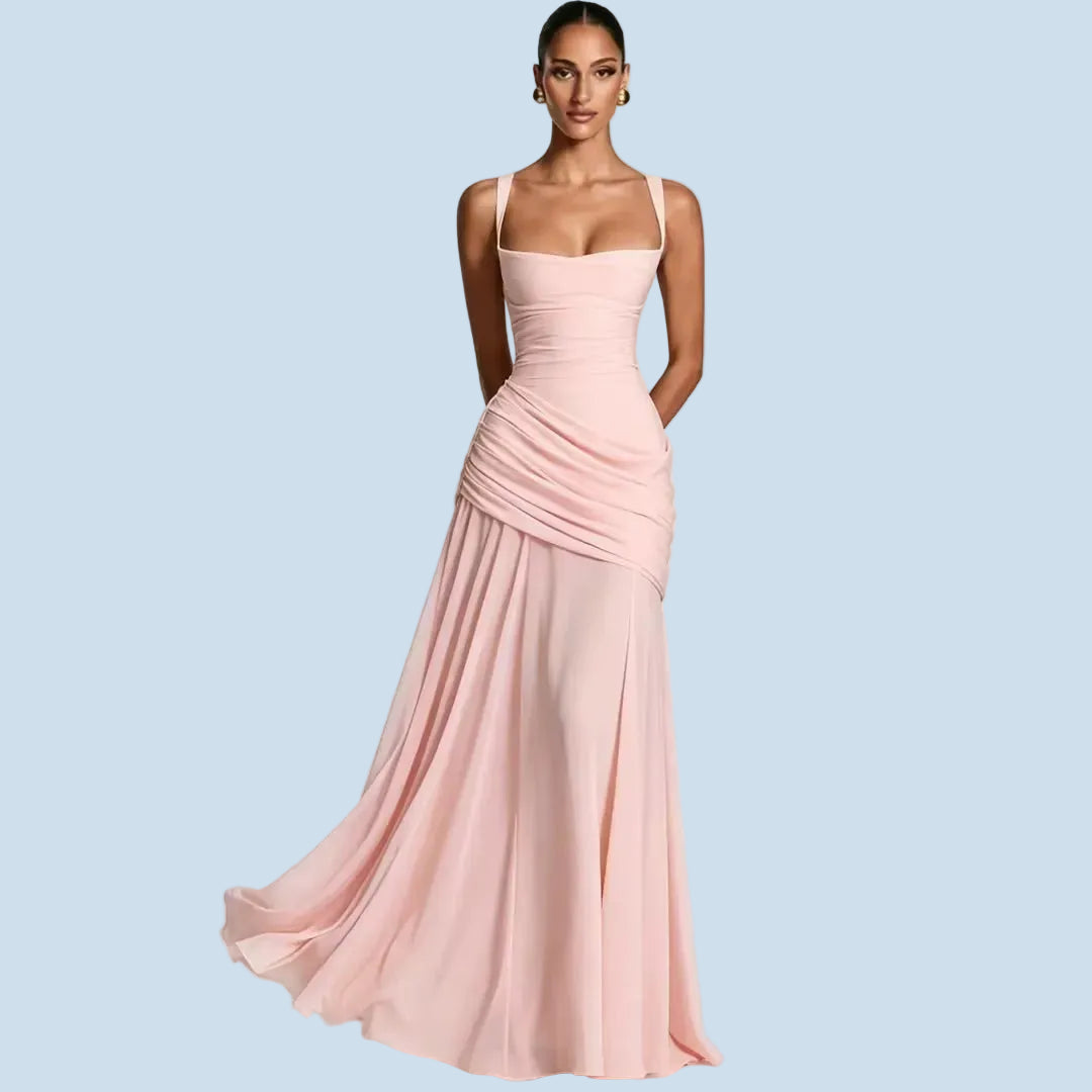 ANNA | VESTIDO LARGO ELEGANCE CON ESCOTE CUADRADO.