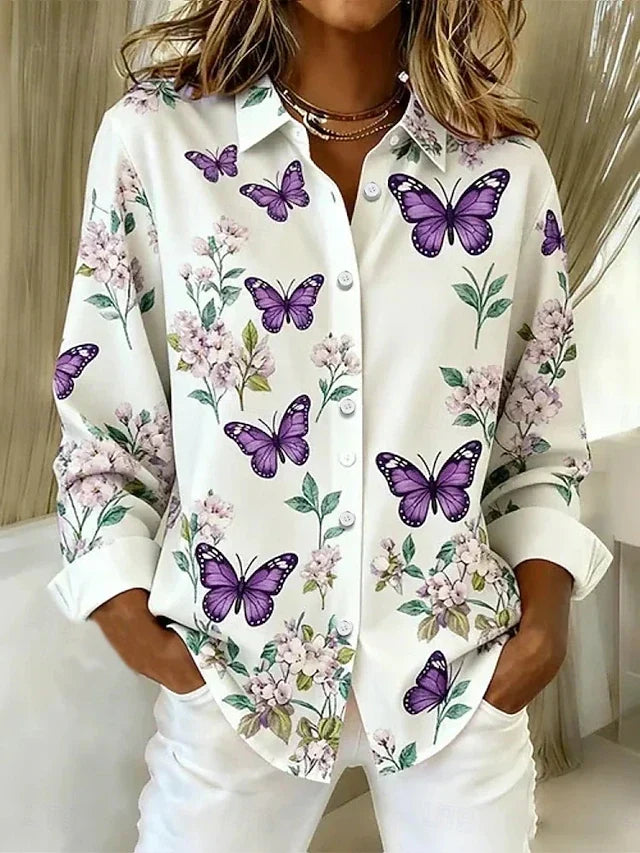 Manuela | Blusa con Botones y Estampado de Flores y Mariposas