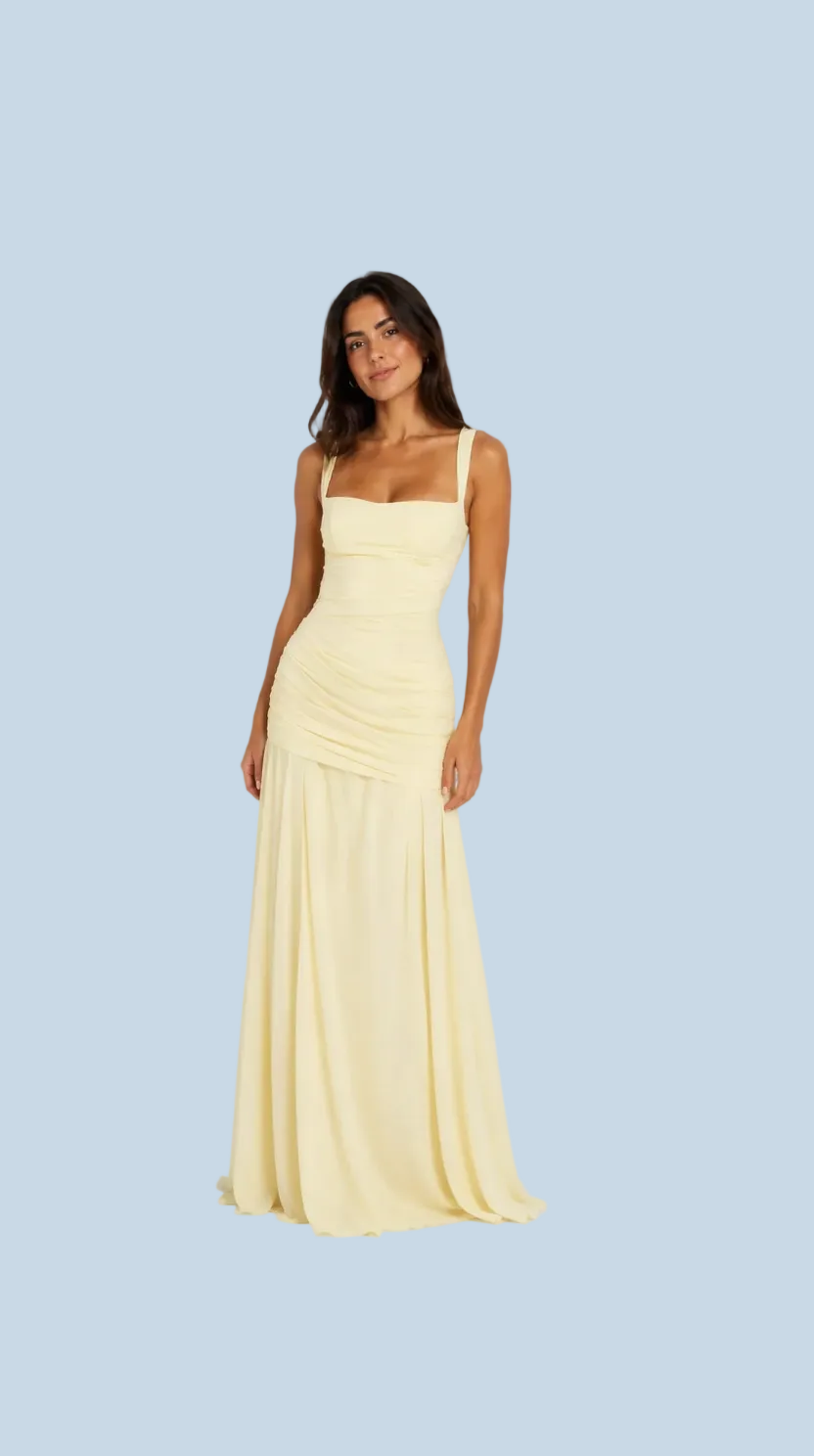 ANNA | VESTIDO LARGO ELEGANCE CON ESCOTE CUADRADO.