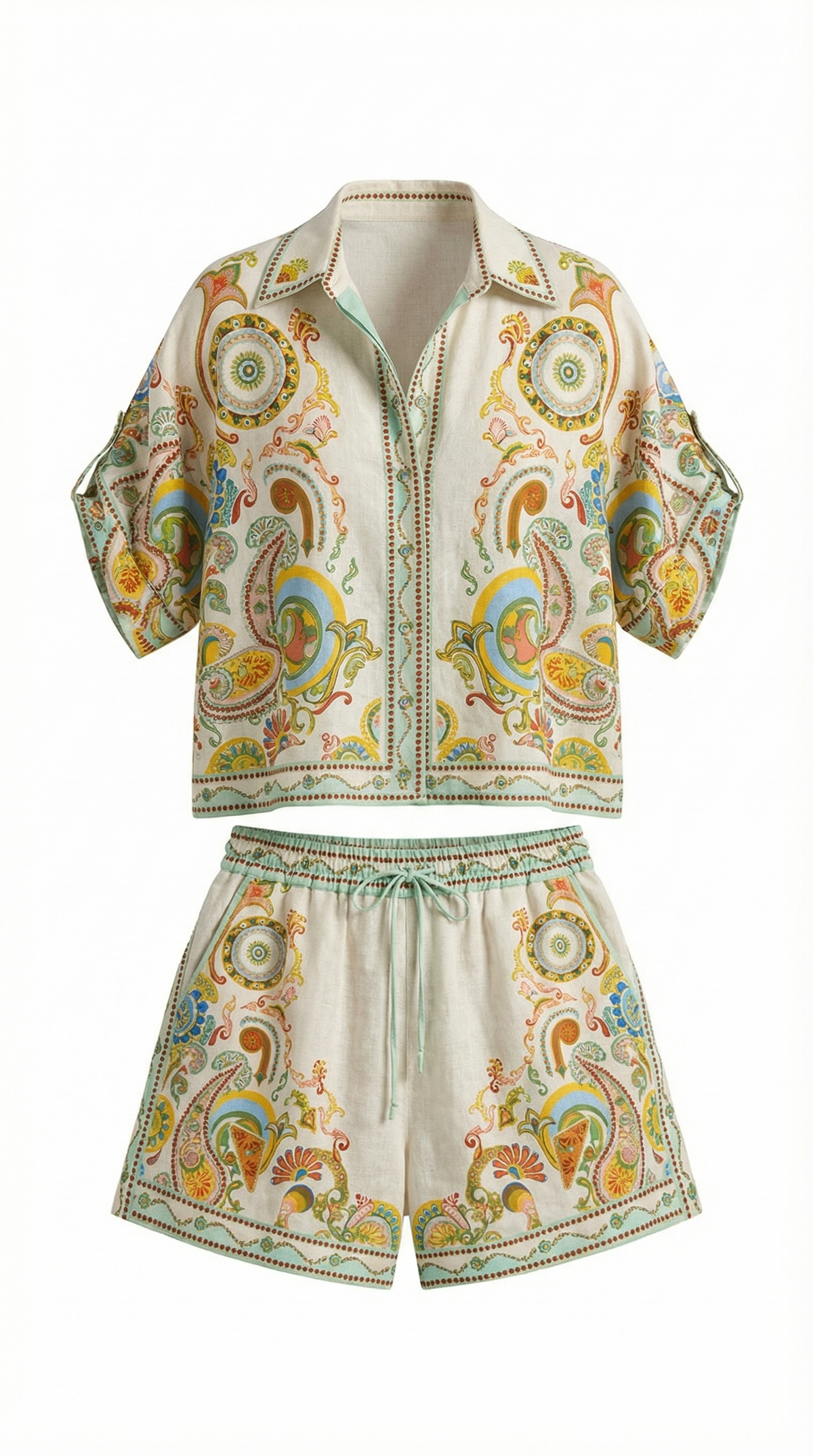 Brenda | Conjunto Boho: Camiseta y Pantalones Cortos Estampados