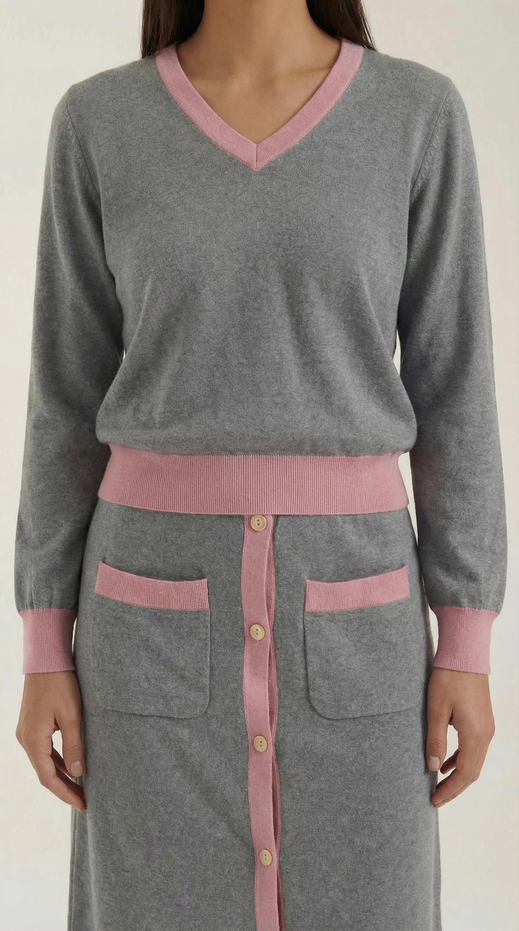 Cheryl | Conjunto de Suéter en V y Falda Midi