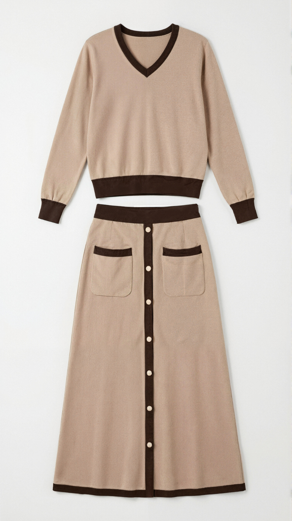 Cheryl | Conjunto de Suéter en V y Falda Midi