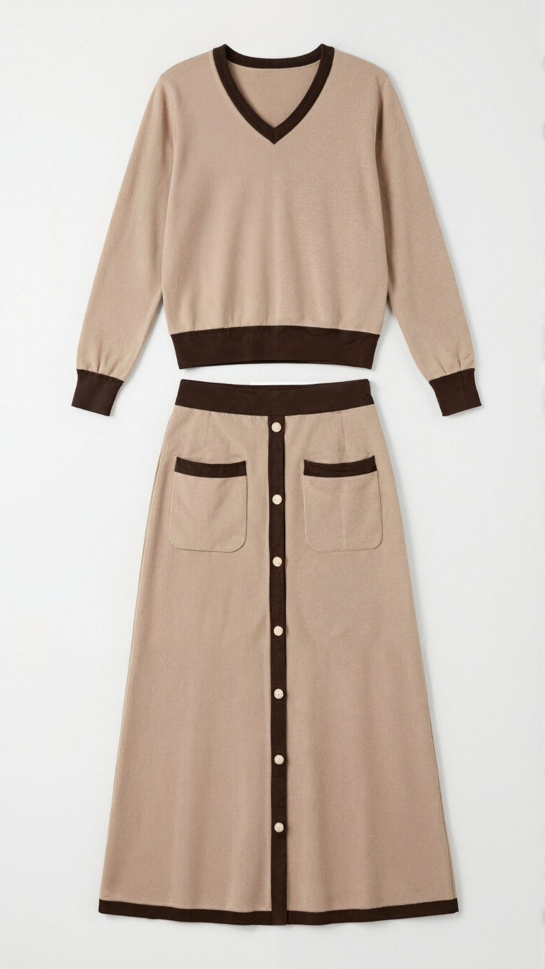 Cheryl | Conjunto de Suéter en V y Falda Midi