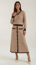 Cheryl | Conjunto de Suéter en V y Falda Midi