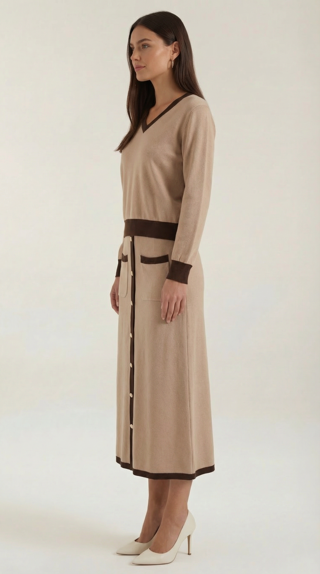 Cheryl | Conjunto de Suéter en V y Falda Midi