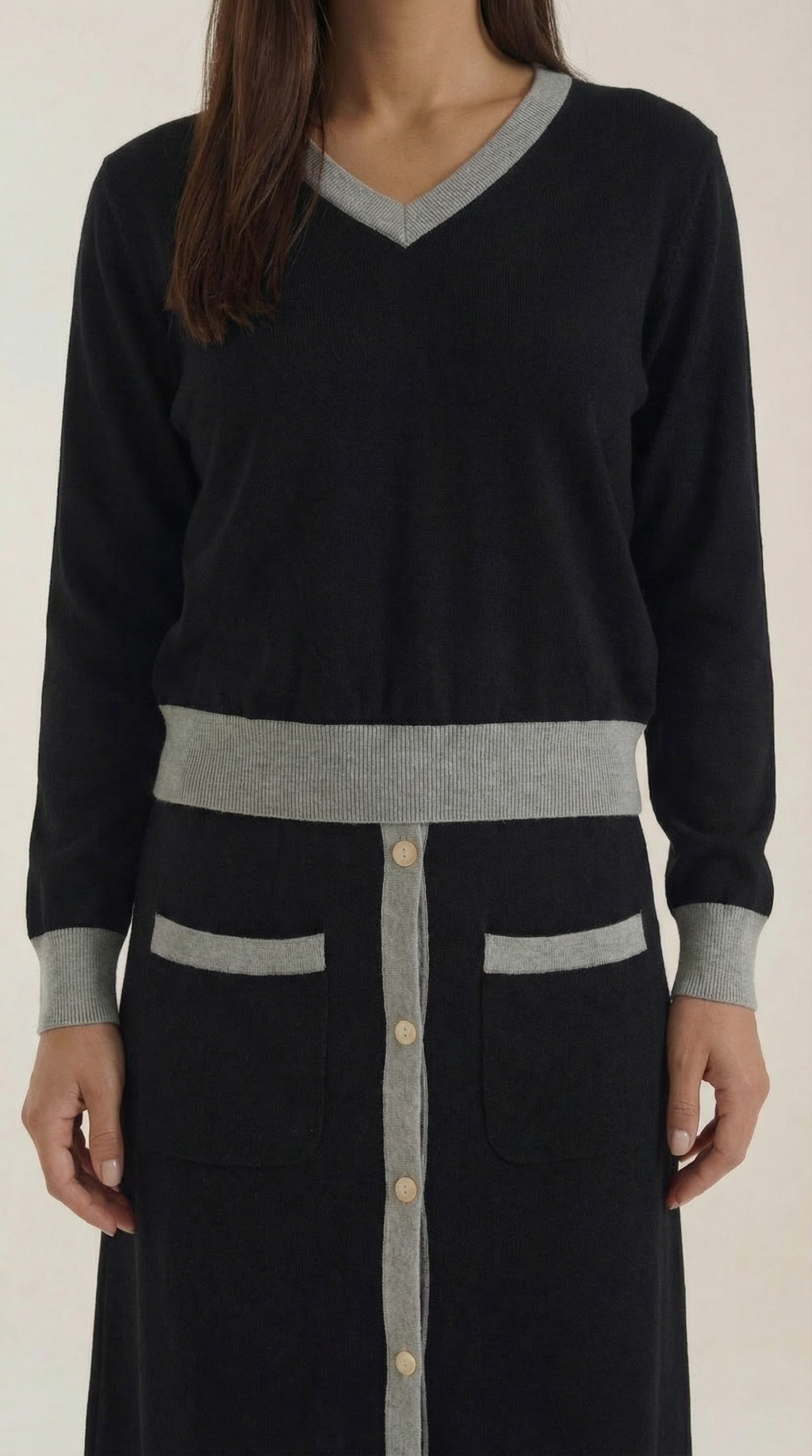 Cheryl | Conjunto de Suéter en V y Falda Midi