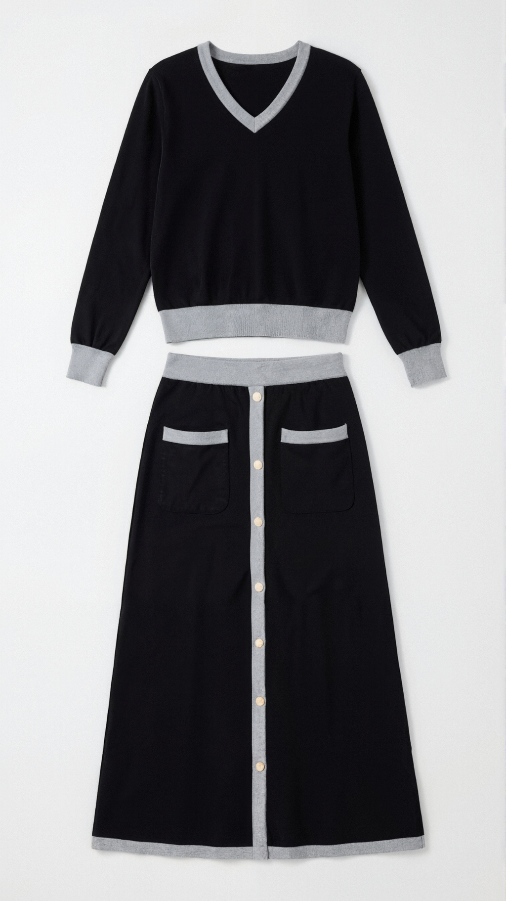 Cheryl | Conjunto de Suéter en V y Falda Midi