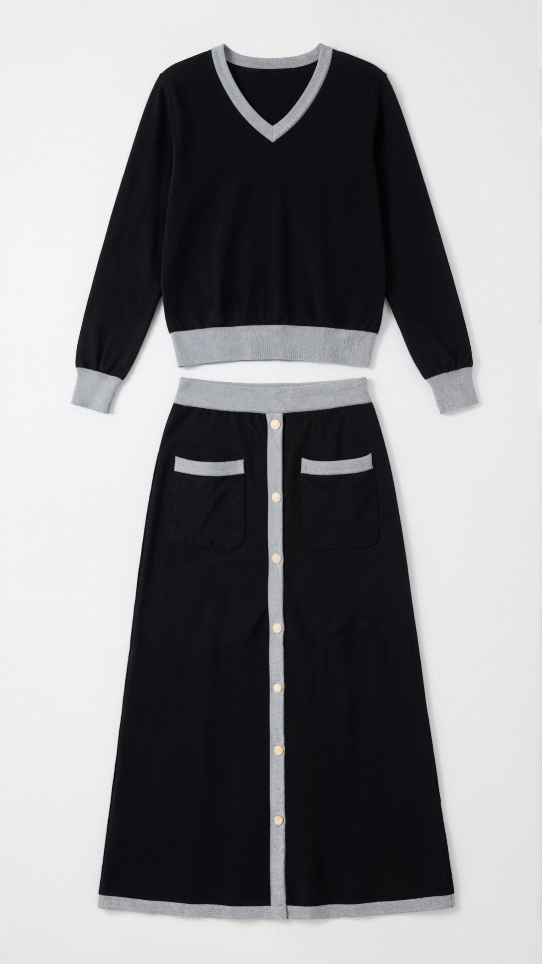 Cheryl | Conjunto de Suéter en V y Falda Midi