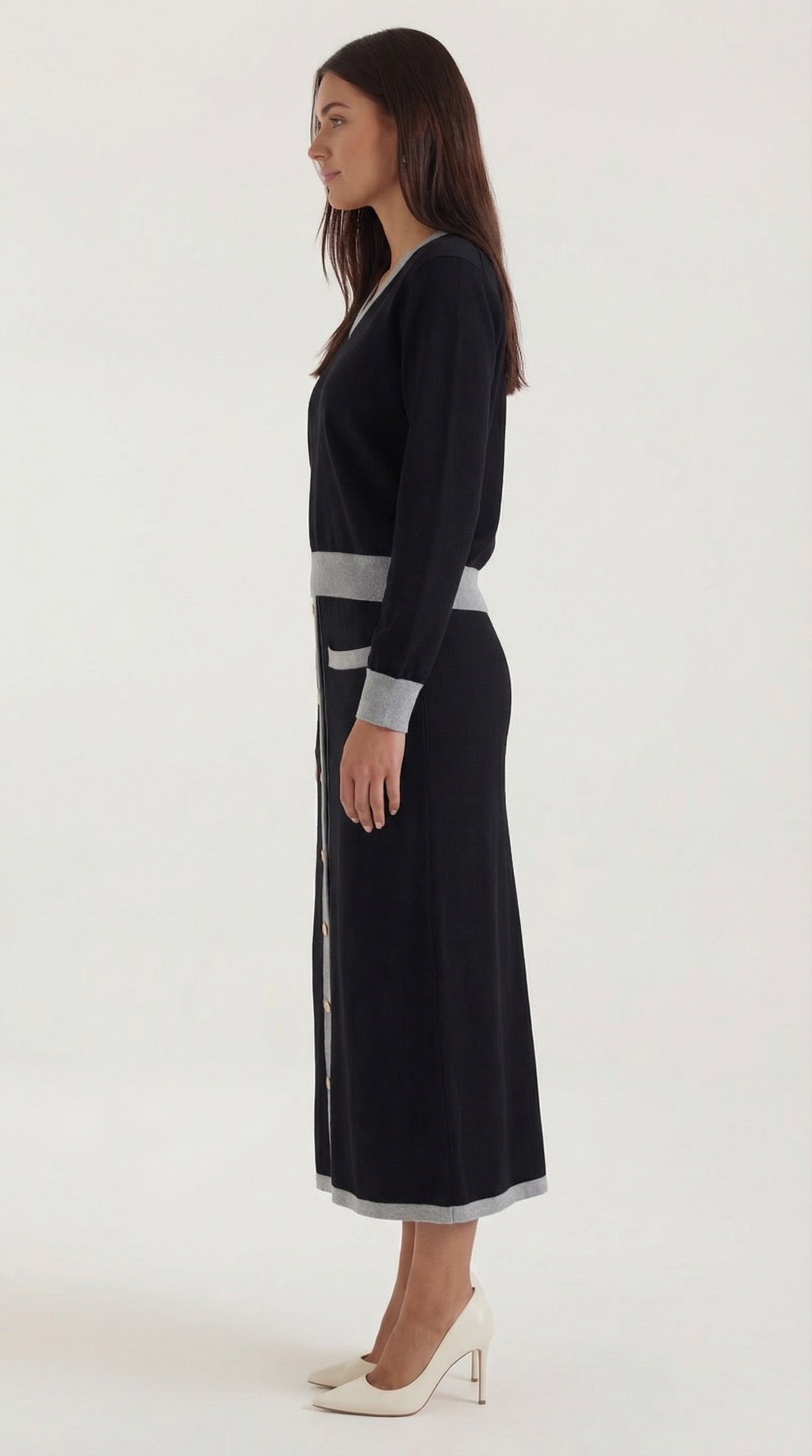 Cheryl | Conjunto de Suéter en V y Falda Midi