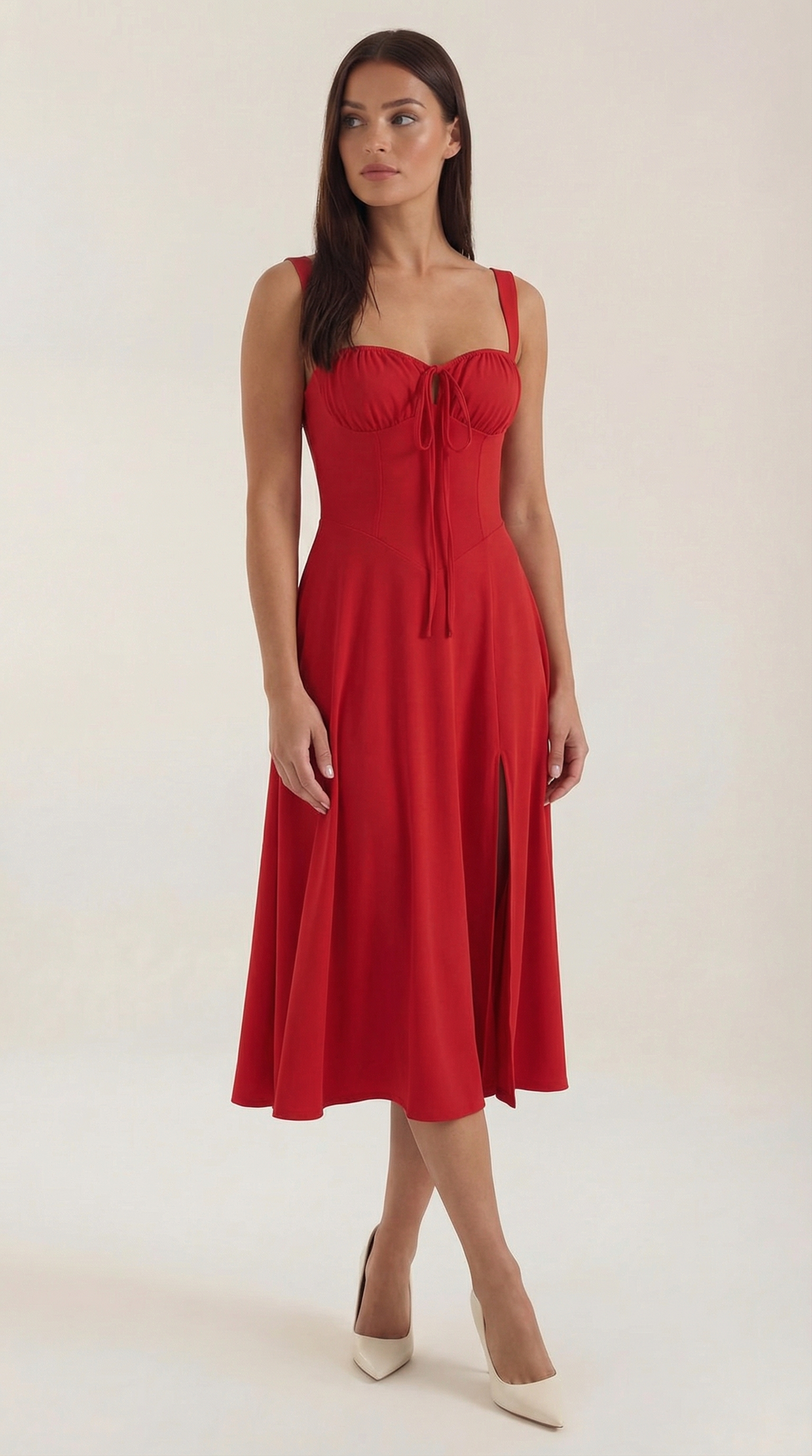 Vestido Midi Jade con Detalles de Cordones