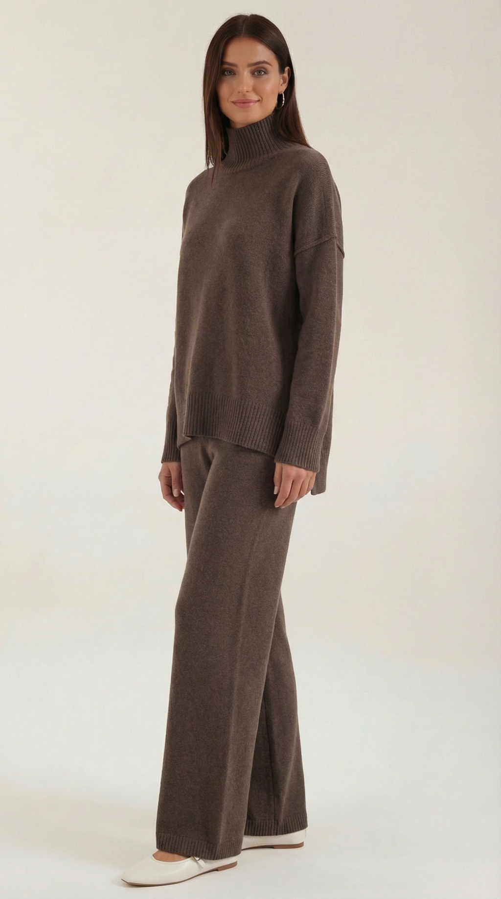 Paloma | Conjunto de Suéter de Cuello Alto de Punto y Pantalones Vaqueros