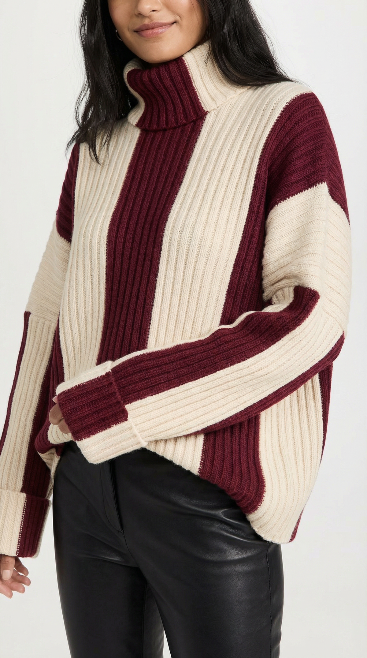 June | Suéter Oversize de Cuello Alto con Rayas