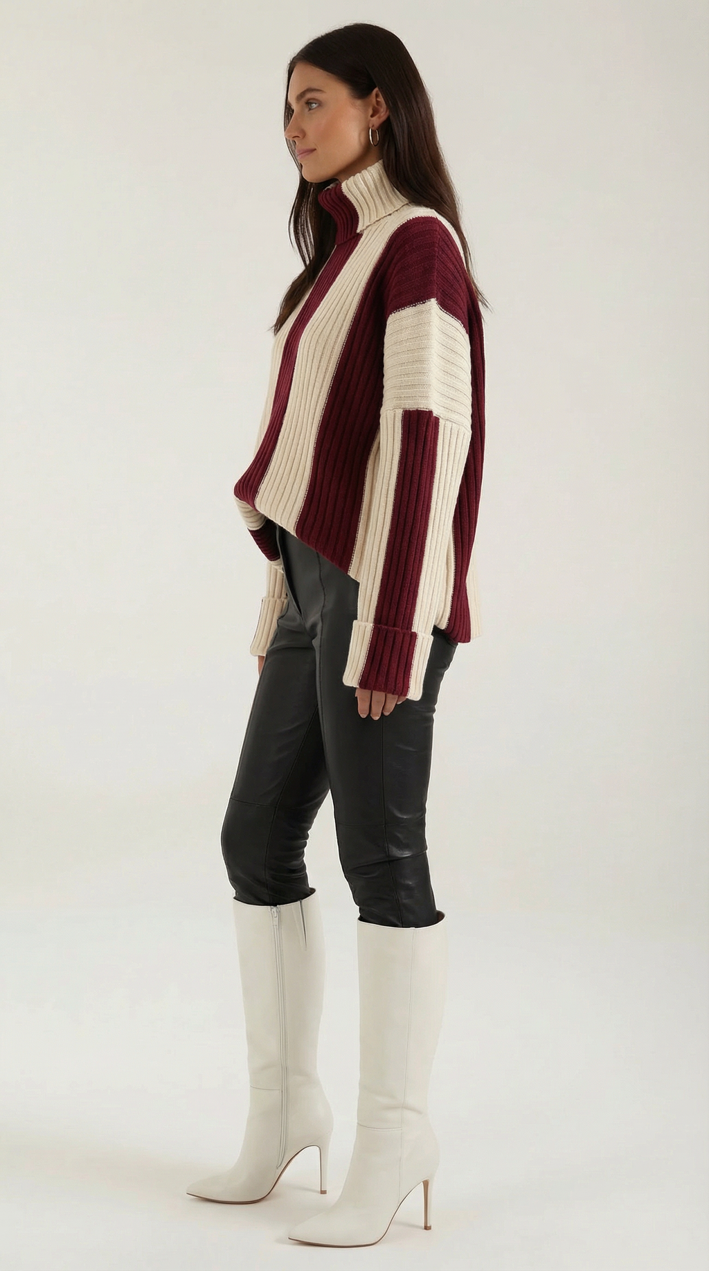 June | Suéter Oversize de Cuello Alto con Rayas