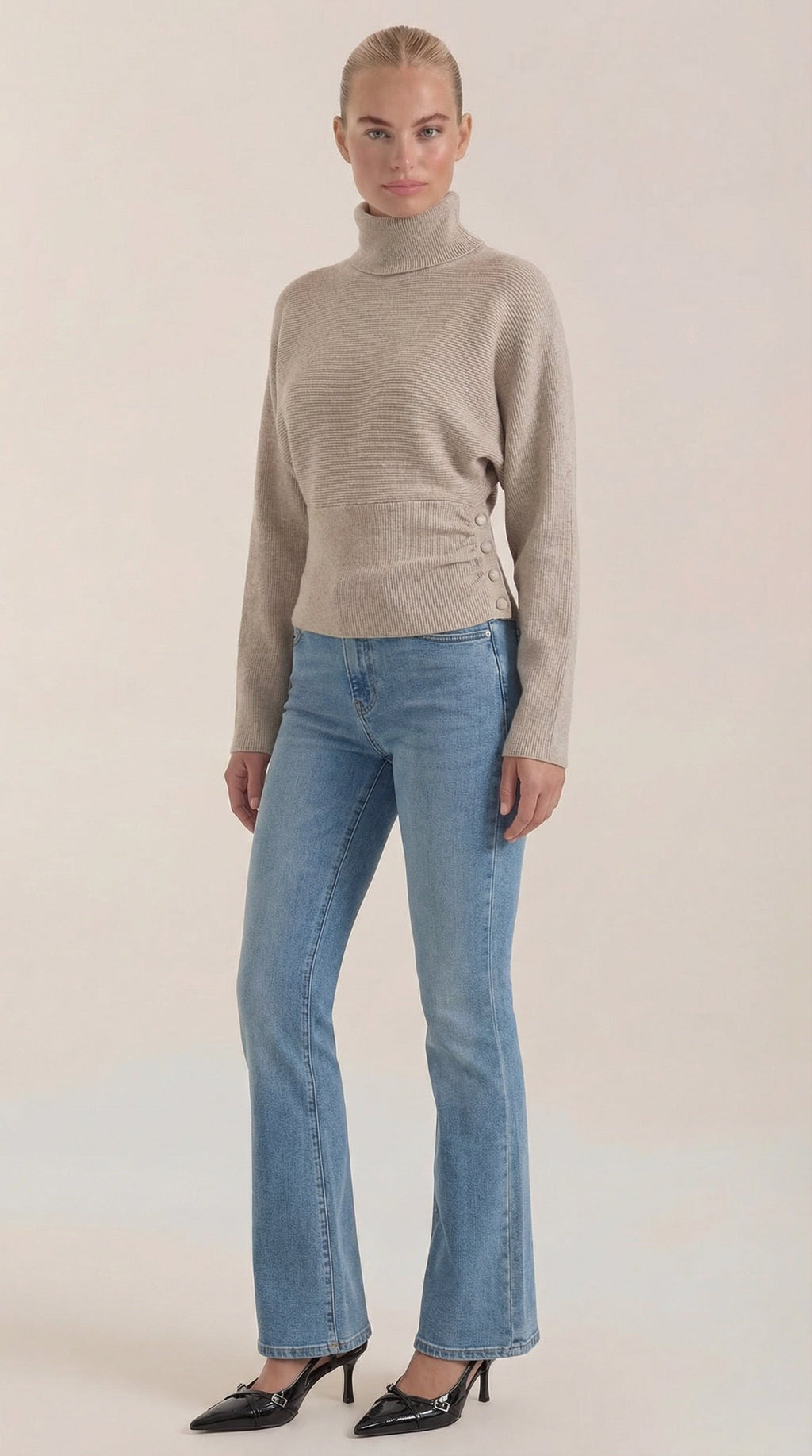 Leticia | Suéter de Cuello Alto con Textura Acanalada