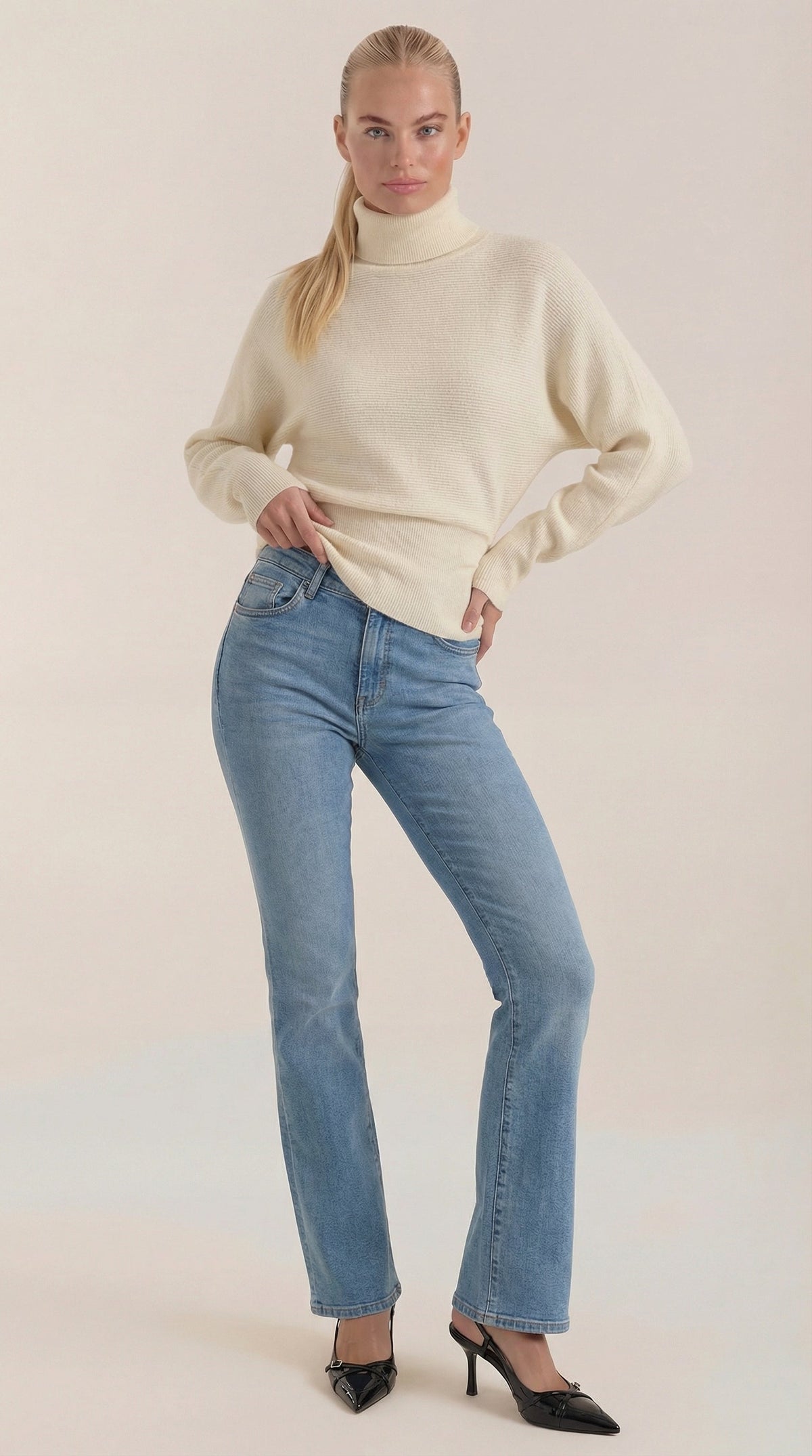 Leticia | Suéter de Cuello Alto con Textura Acanalada