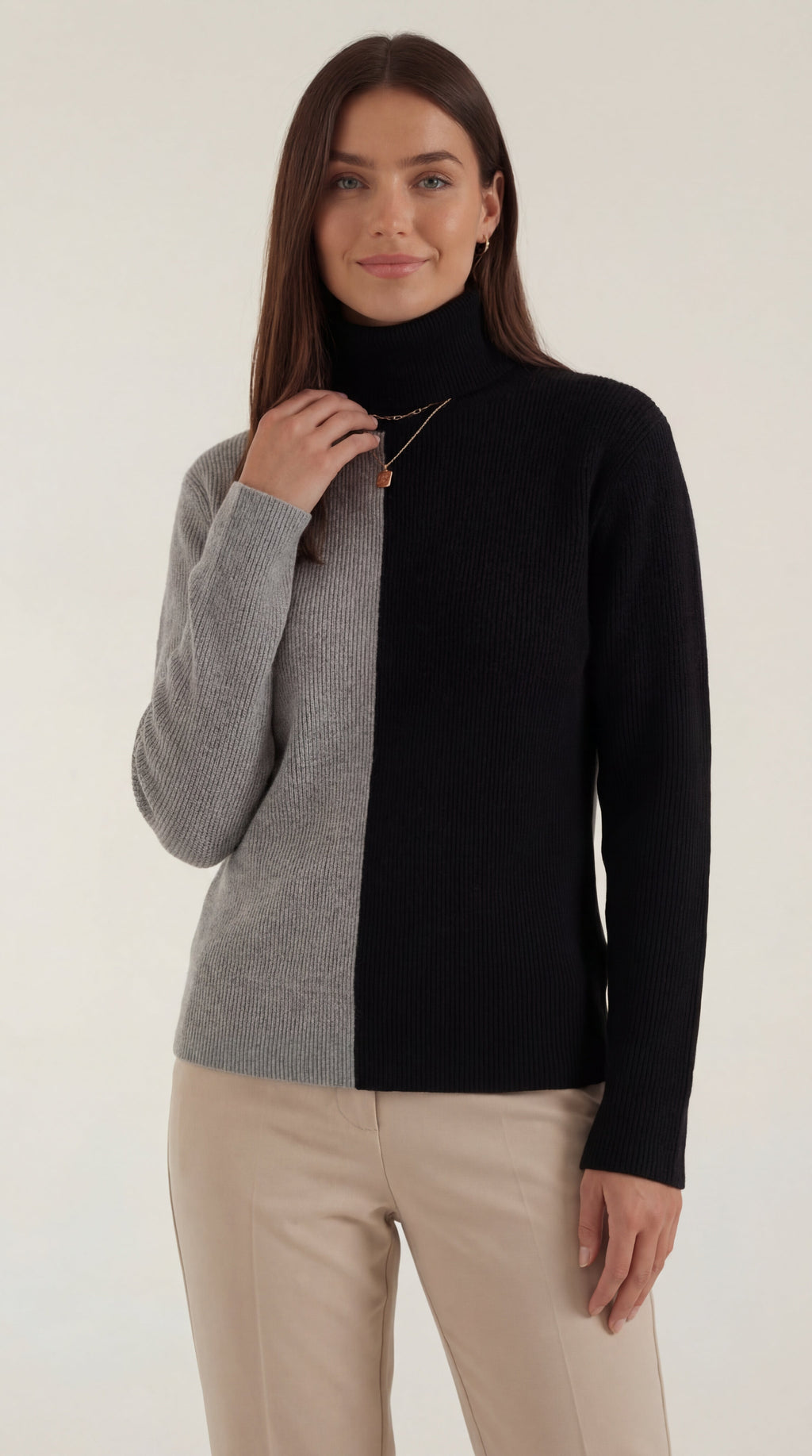 Shannon | Suéter de Cuello Alto con Diseño de Bloques