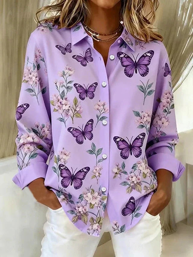 Manuela | Blusa con Botones y Estampado de Flores y Mariposas