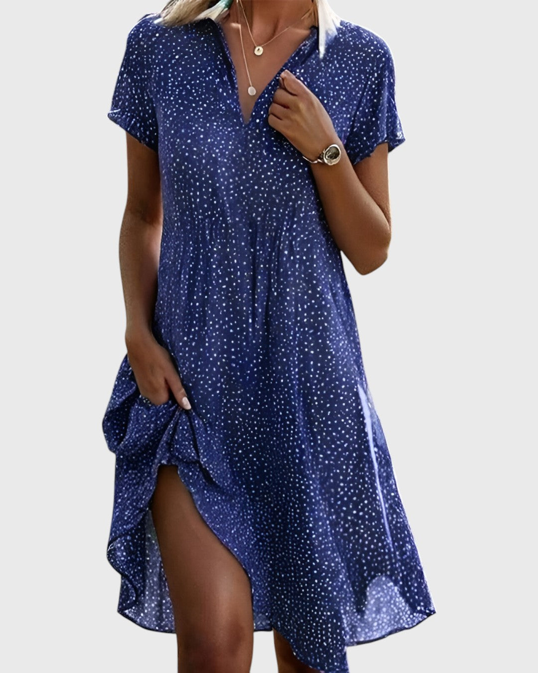 Sandra | Vestido Midi Fluido de Lunares